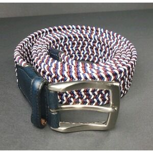 Torino Italian Braided Stretch Belt – Red/White/Blue Leather Ends. EUC Size 46